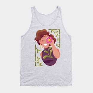 Woman Holding Flower On Her Eye Tank Top